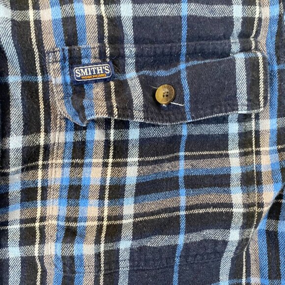 Smiths Workwear Mens Shirt Medium Long Sleeve Blue Plaid Button Up Classic - Picture 7 of 9